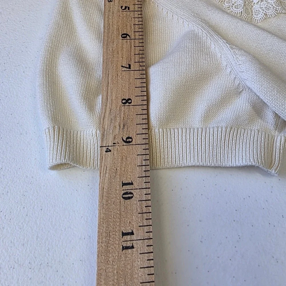 Liz Claiborne Cream Lace Short Sleeve Cardigan‎ Sweater Womens Large